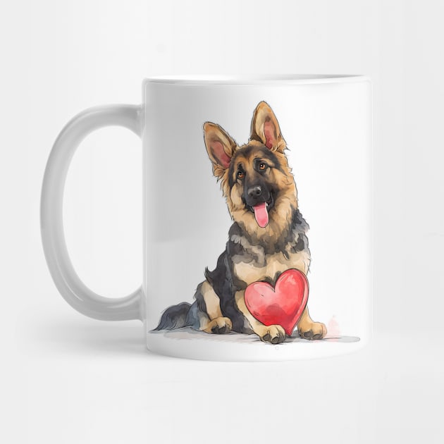 Valentine German Shepherd Holding Heart by Chromatic Fusion Studio